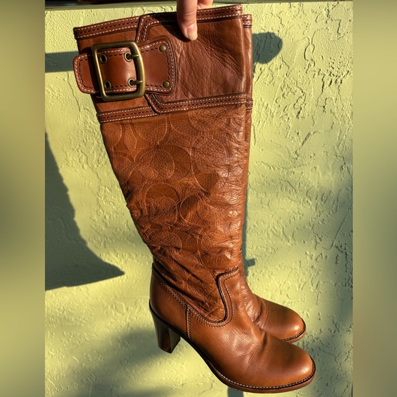 Coach Shoes - Coach Brown Leather embossed Knee-High Boots